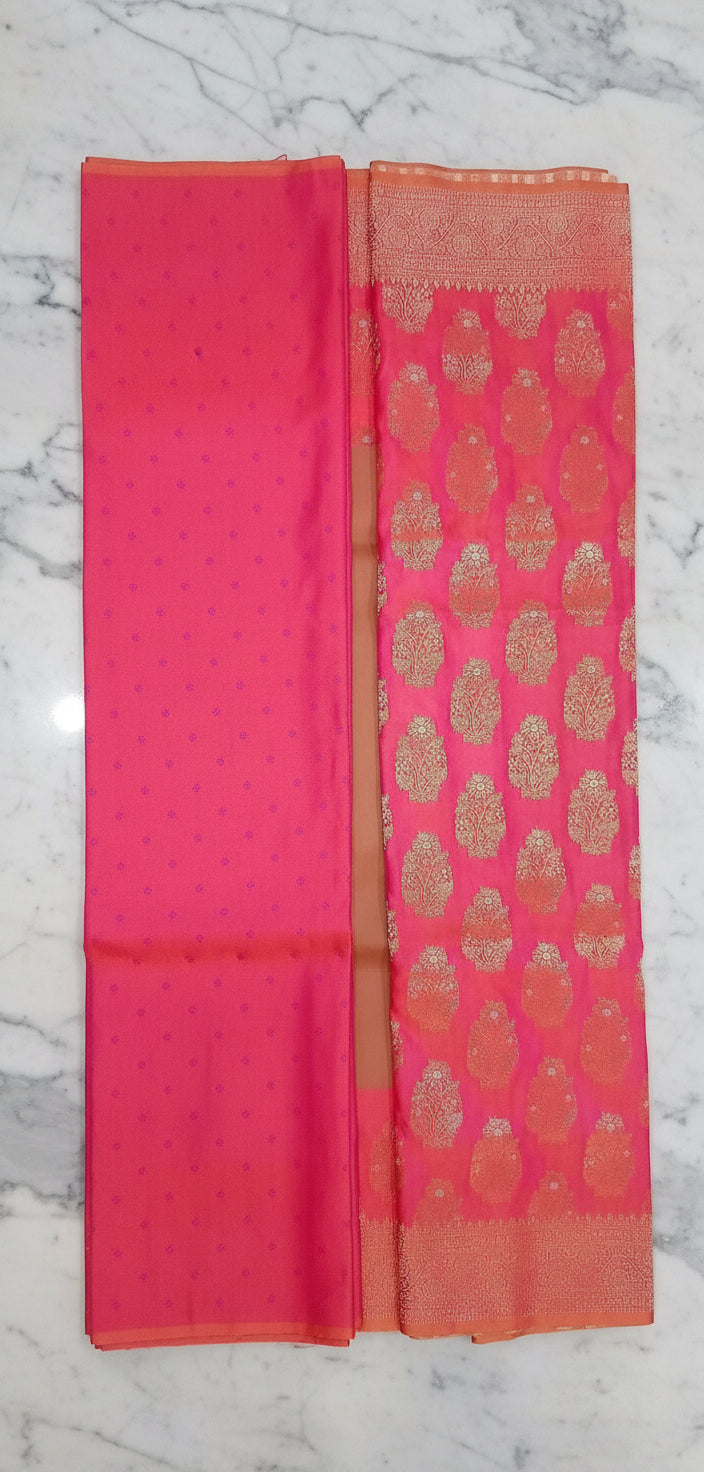 Kanchipuram Pure Silk Saree with Butta Motif in Peach Pink Color