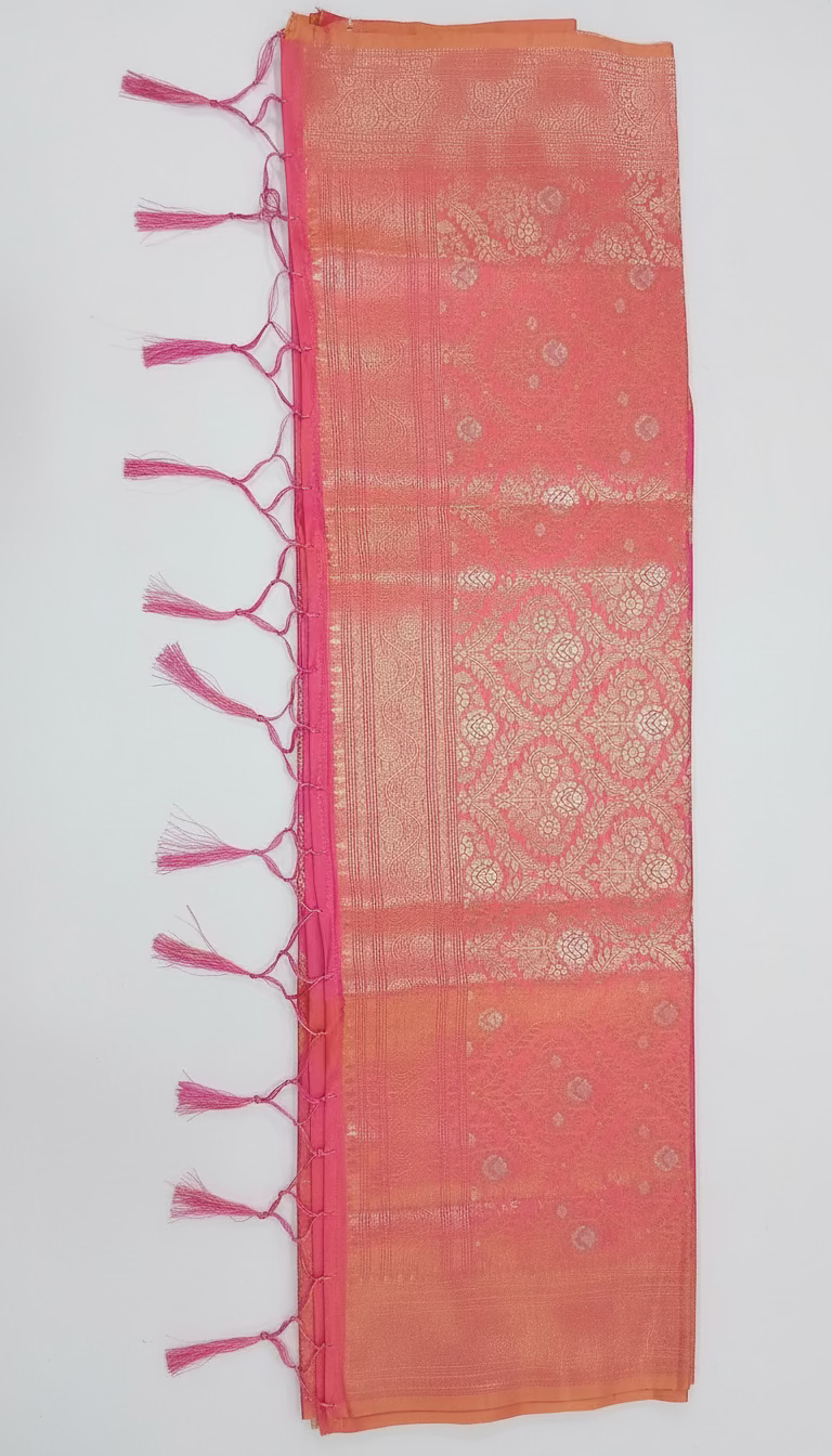 Kanchipuram Pure Silk Saree with Butta Motif in Peach Pink Color