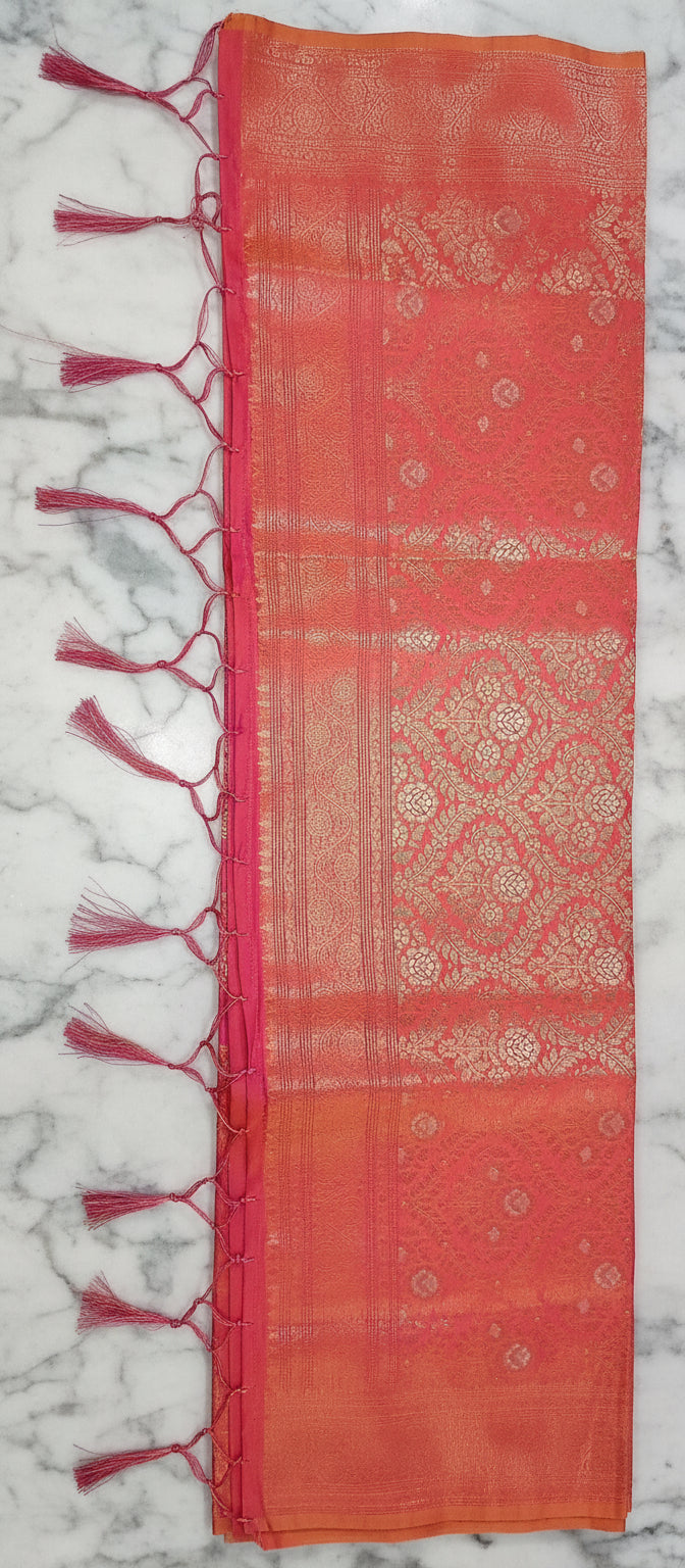 Kanchipuram Pure Silk Saree with Butta Motif in Peach Pink Color