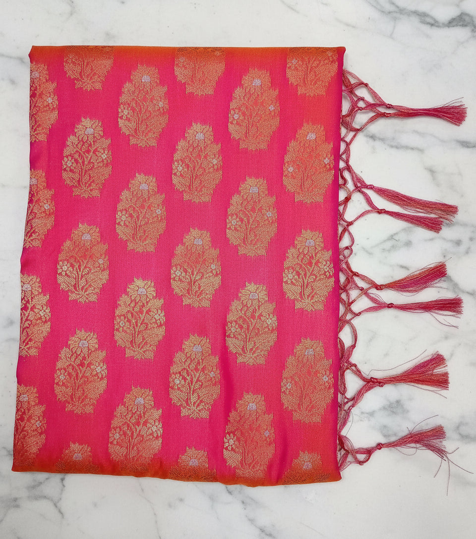 Kanchipuram Pure Silk Saree with Butta Motif in Peach Pink Color