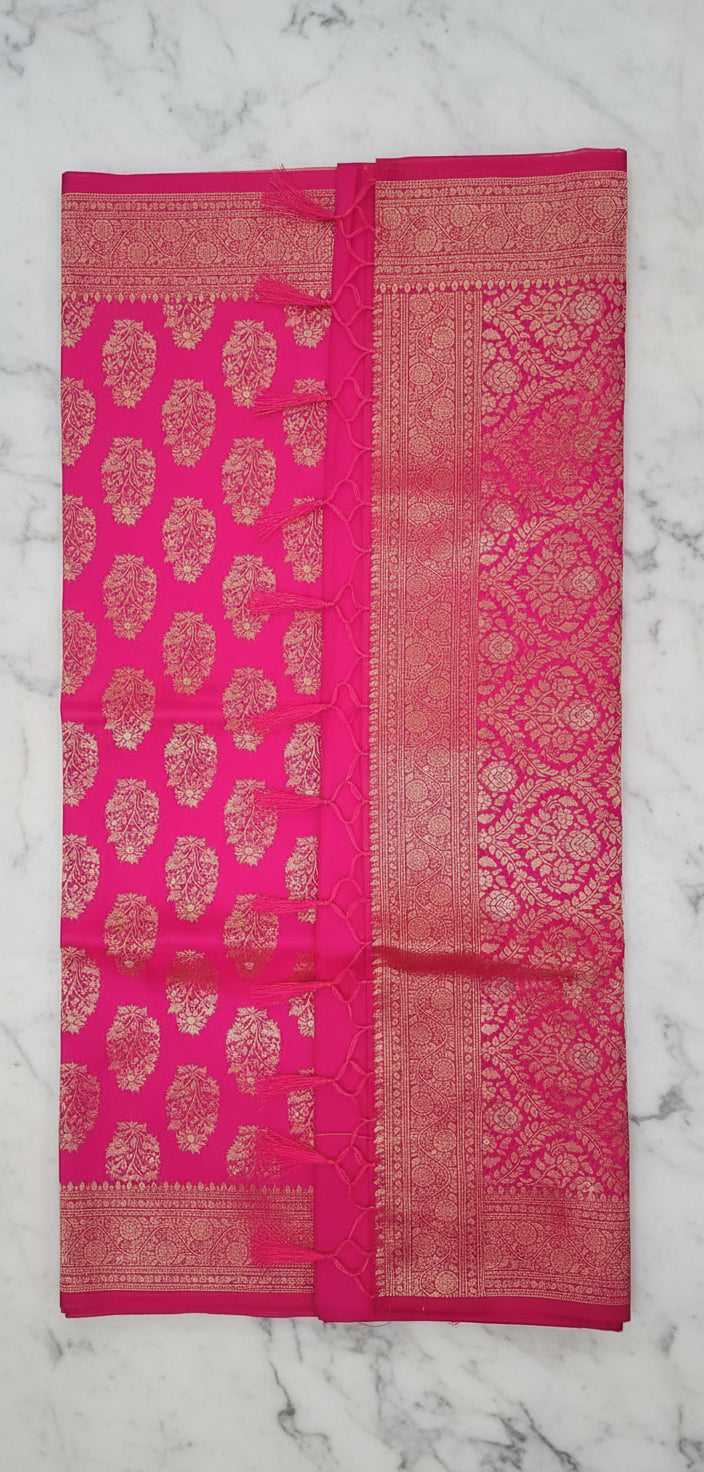 Kanchipuram Pure Silk Saree with Butta Motif in Rich Pink Color