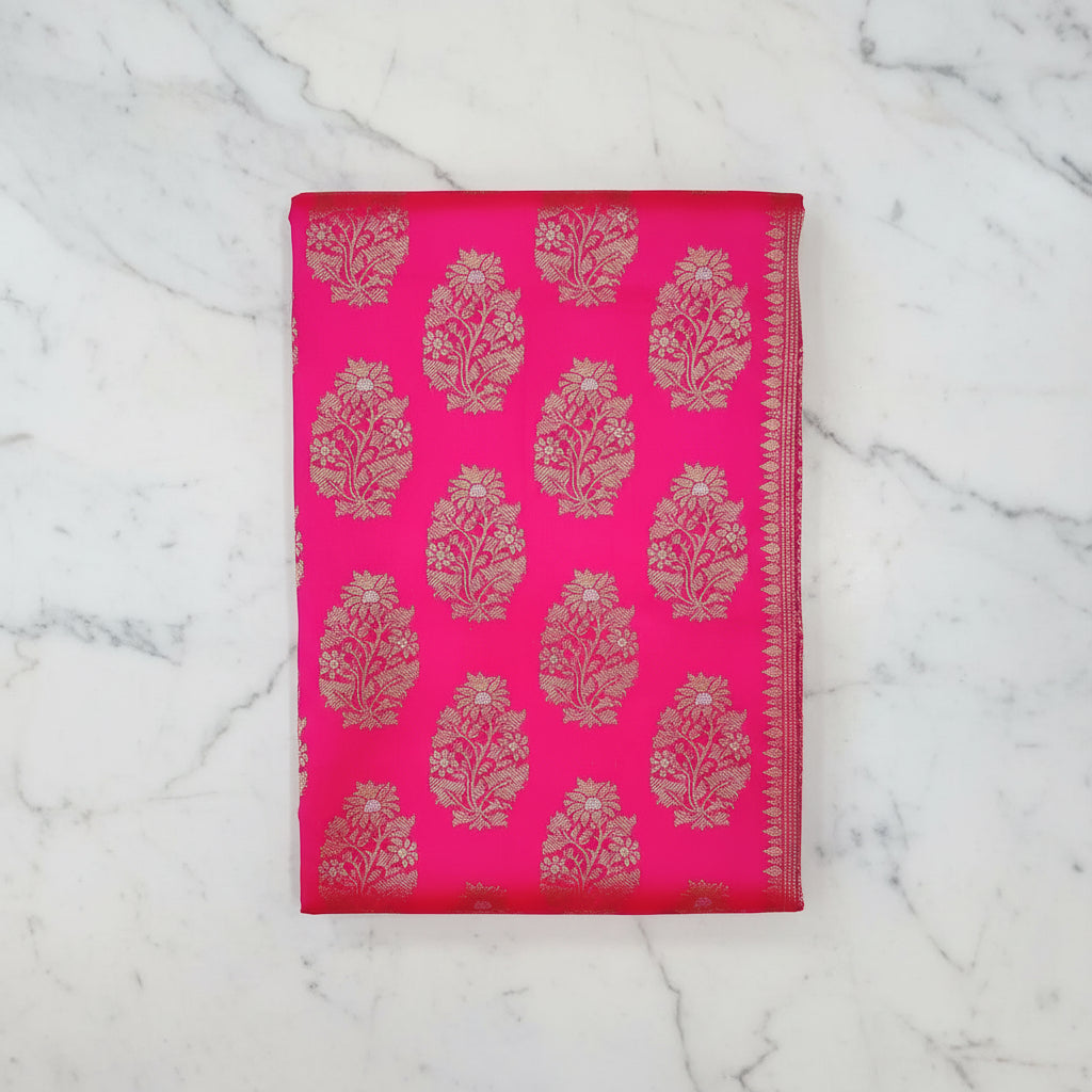 Kanchipuram Pure Silk Saree with Butta Motif in Rich Pink Color