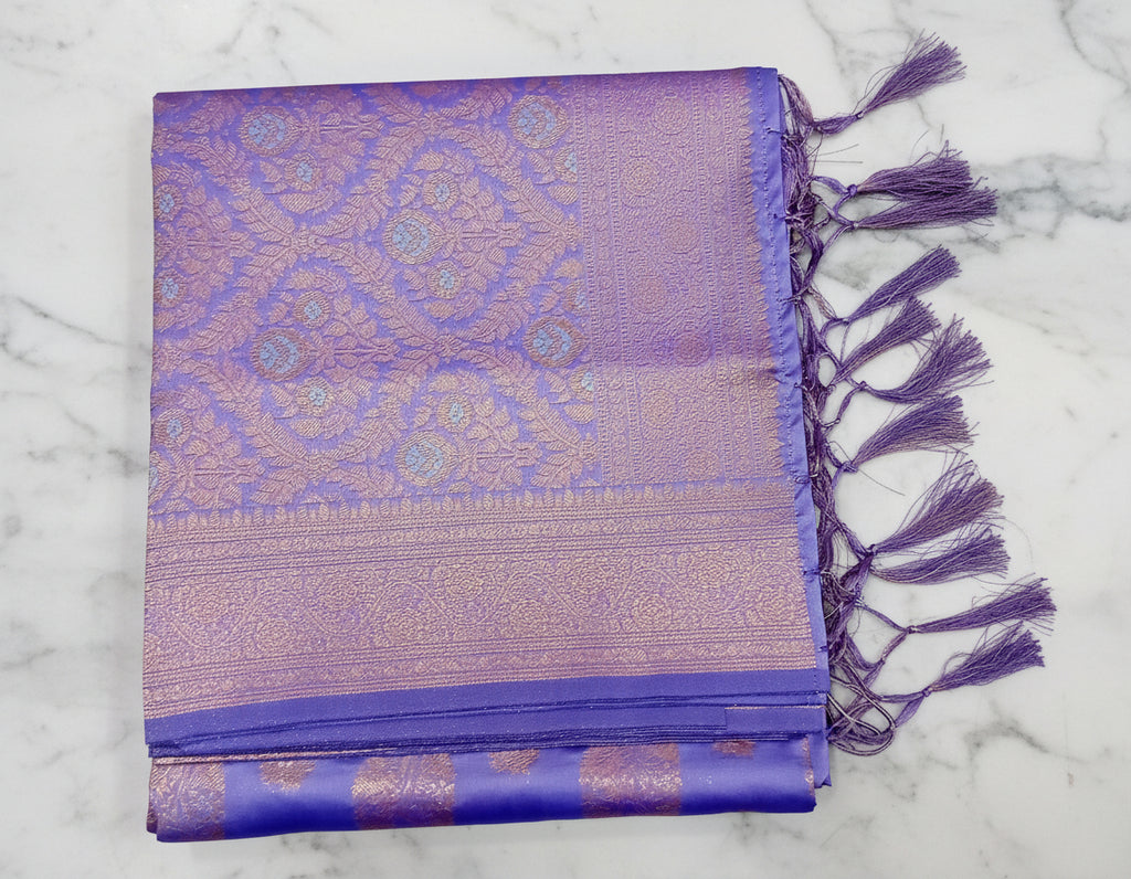 Kanchipuram Pure Silk Saree with Butta Motif in Lilac Purple Color