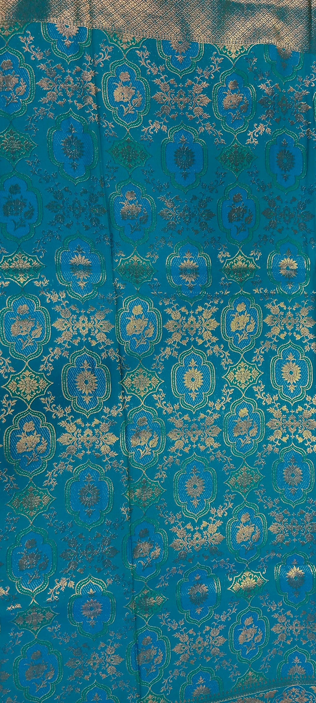 Kanchipuram Pure Silk Saree with detailed Butta motifs and luxurious Pallu in Aqua Blue color