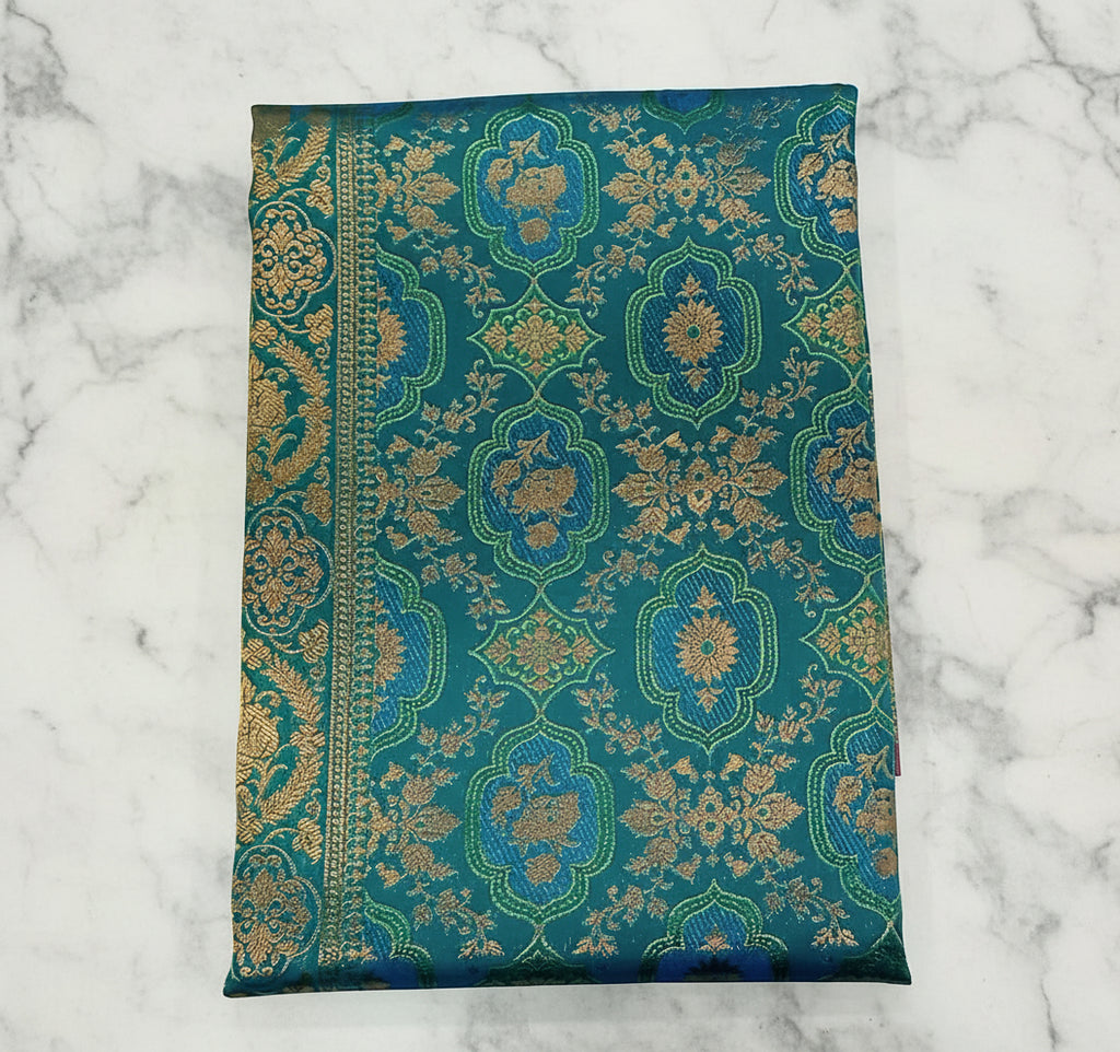 Kanchipuram Pure Silk Saree with detailed Butta motifs and luxurious Pallu in Blue Green color
