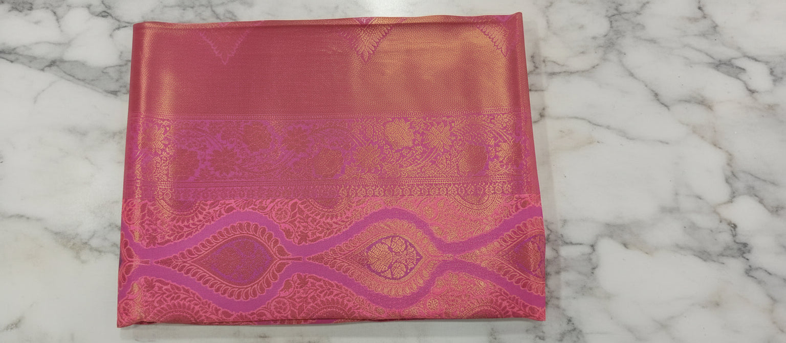 Kanchipuram Pure Silk Saree with detailed Butta motifs and luxurious Pallu in Princess Pink color