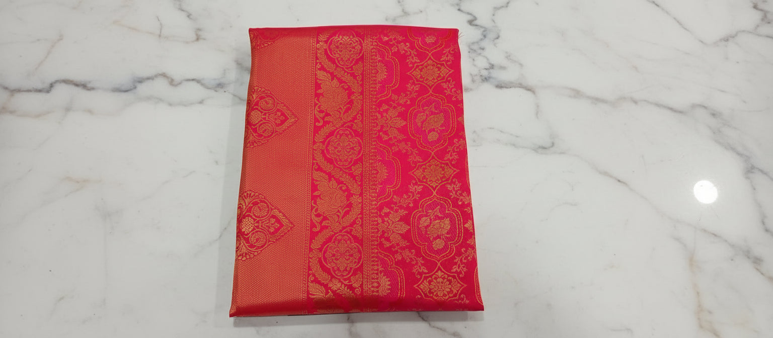 Kanchipuram Pure Silk Saree with detailed Butta motifs and luxurious Pallu in Reddish Pink color