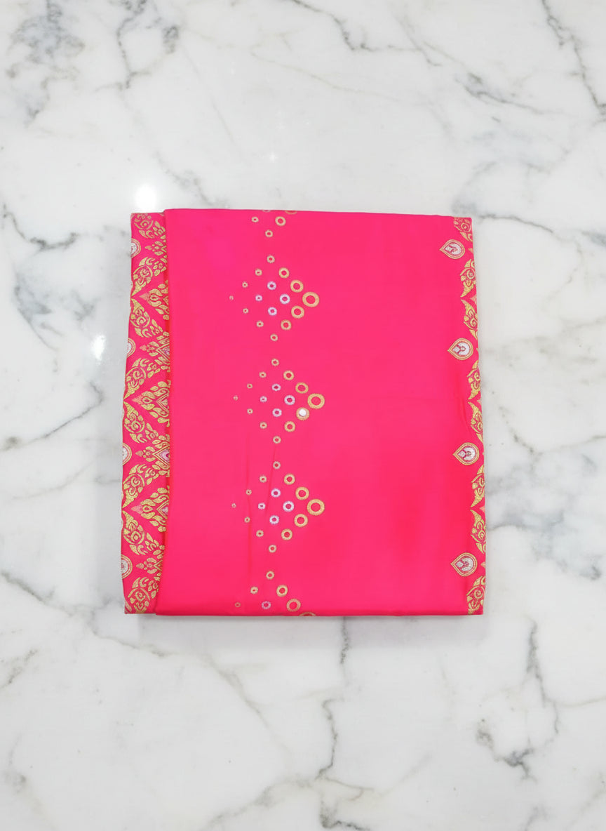 Kanchipuram Pure Silk Saree with mini buttas and two toned Gold border in Royal Pink color
