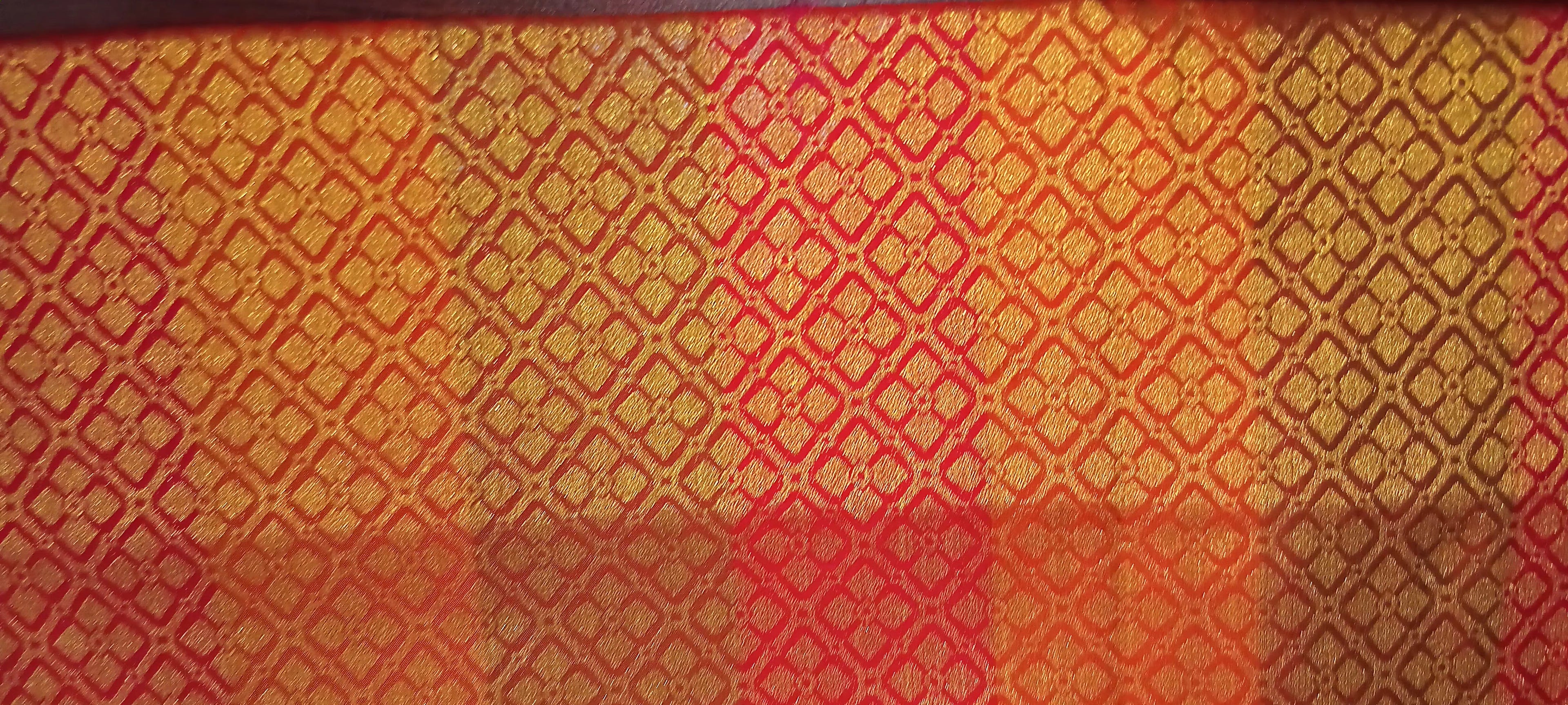 Kanchipuram Pure Silk Saree with Checkered Leaf Butta motifs and luxurious Pallu in Multi Yellow Orange color