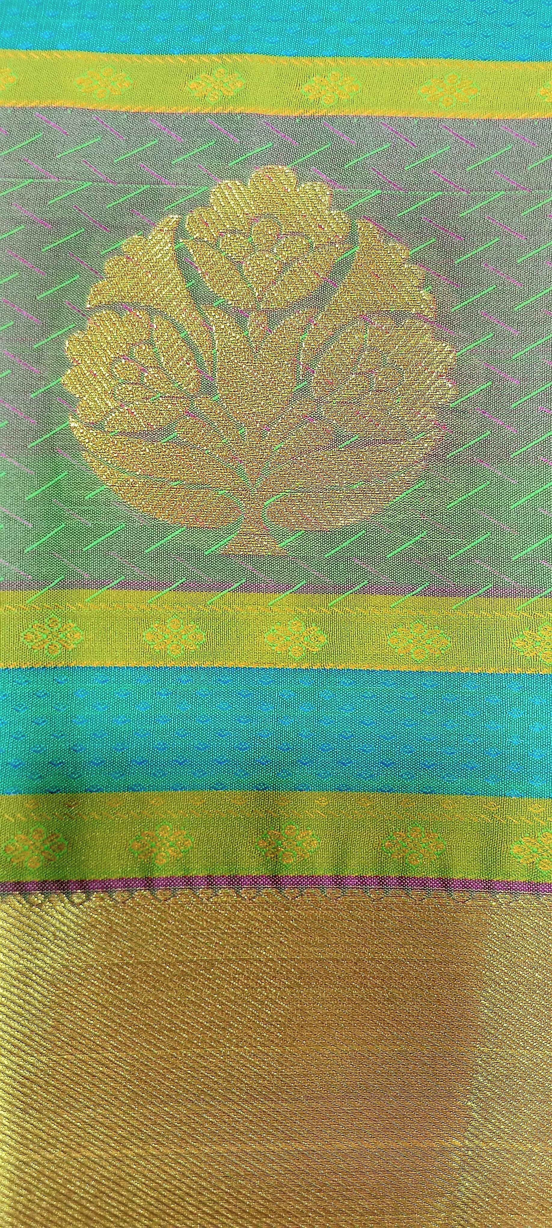 Kanchipuram Pure Silk saree with full mini Butta Motifs in Green Color