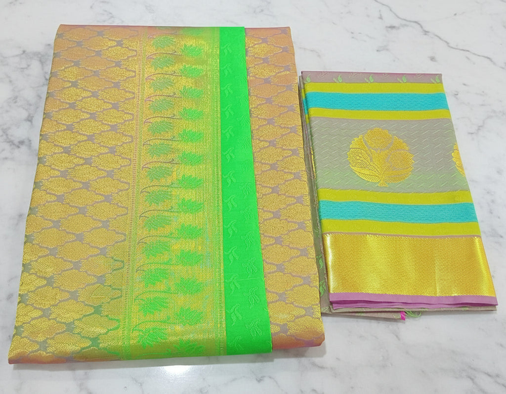 Kanchipuram Pure Silk saree with full mini Butta Motifs in Green Color