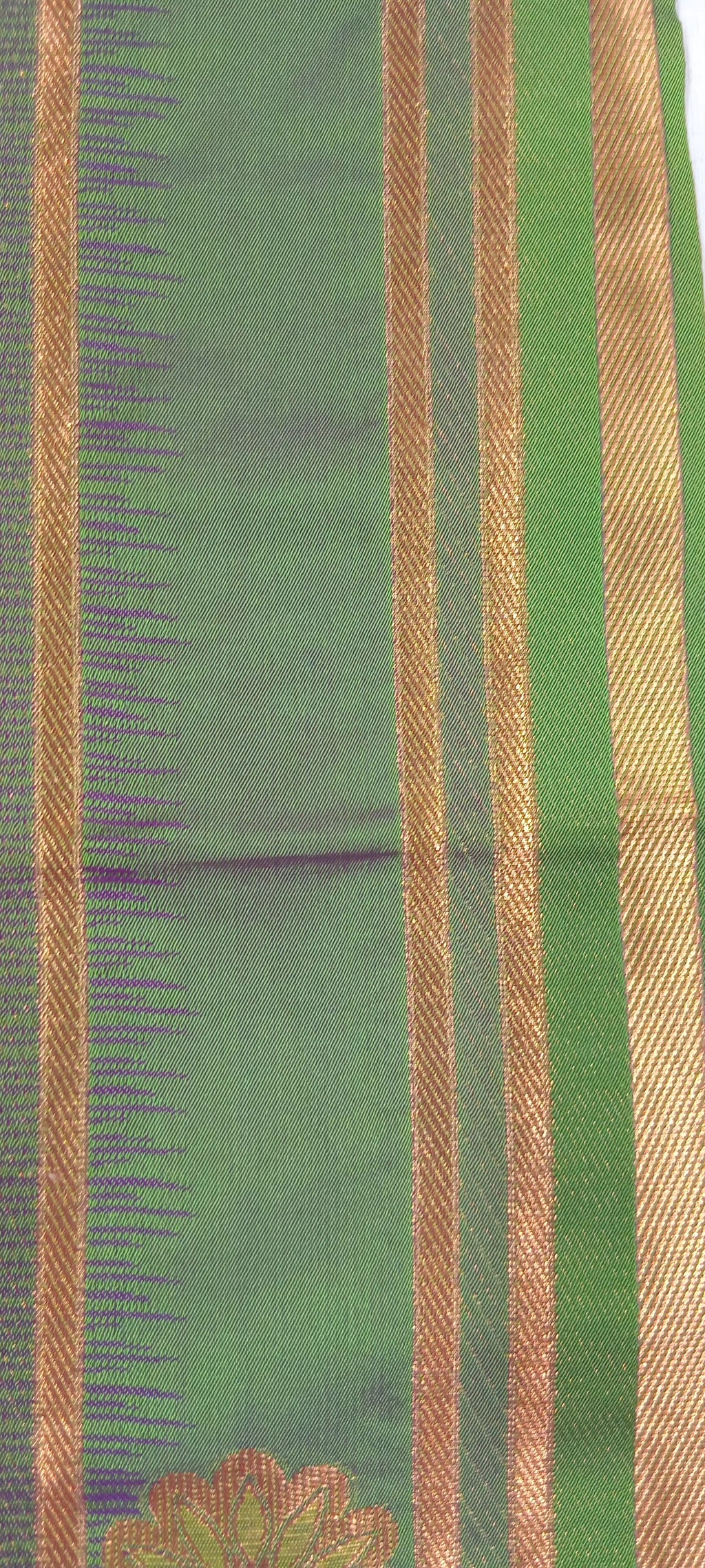 Kanchipuram Pure Silk Saree with Floral Butta in two tone Zari in Purple color with contrast border