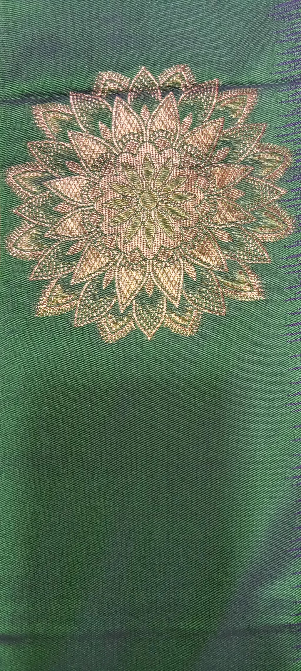 Kanchipuram Pure Silk Saree with Floral Butta in two tone Zari in Purple color with contrast border