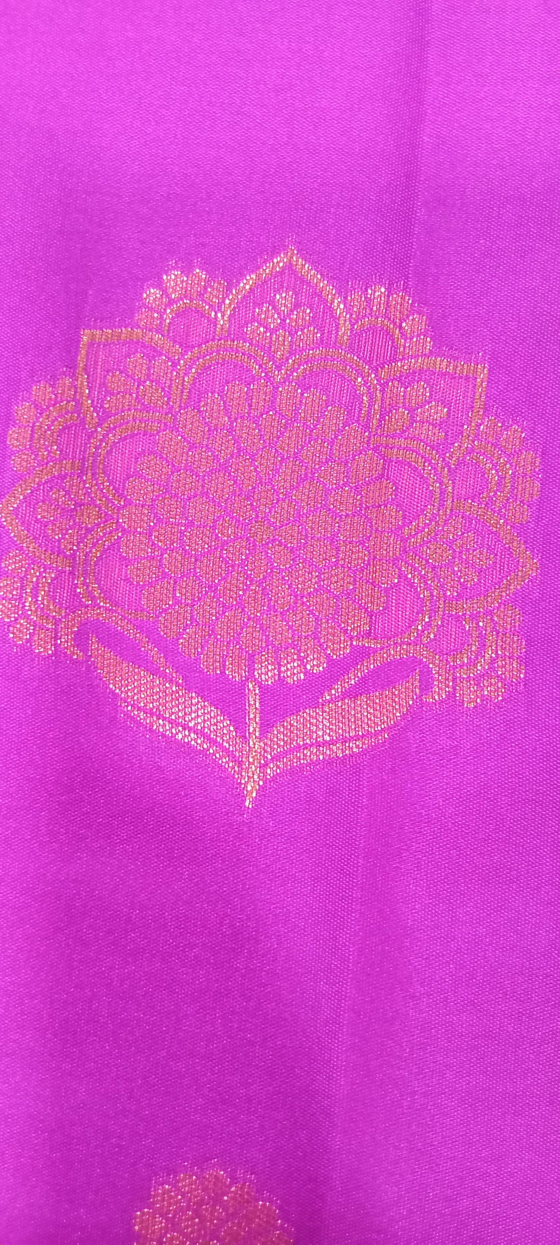 Kanchipuram Pure Silk Saree with Floral Butta in two tone Zari in Purple color with contrast border