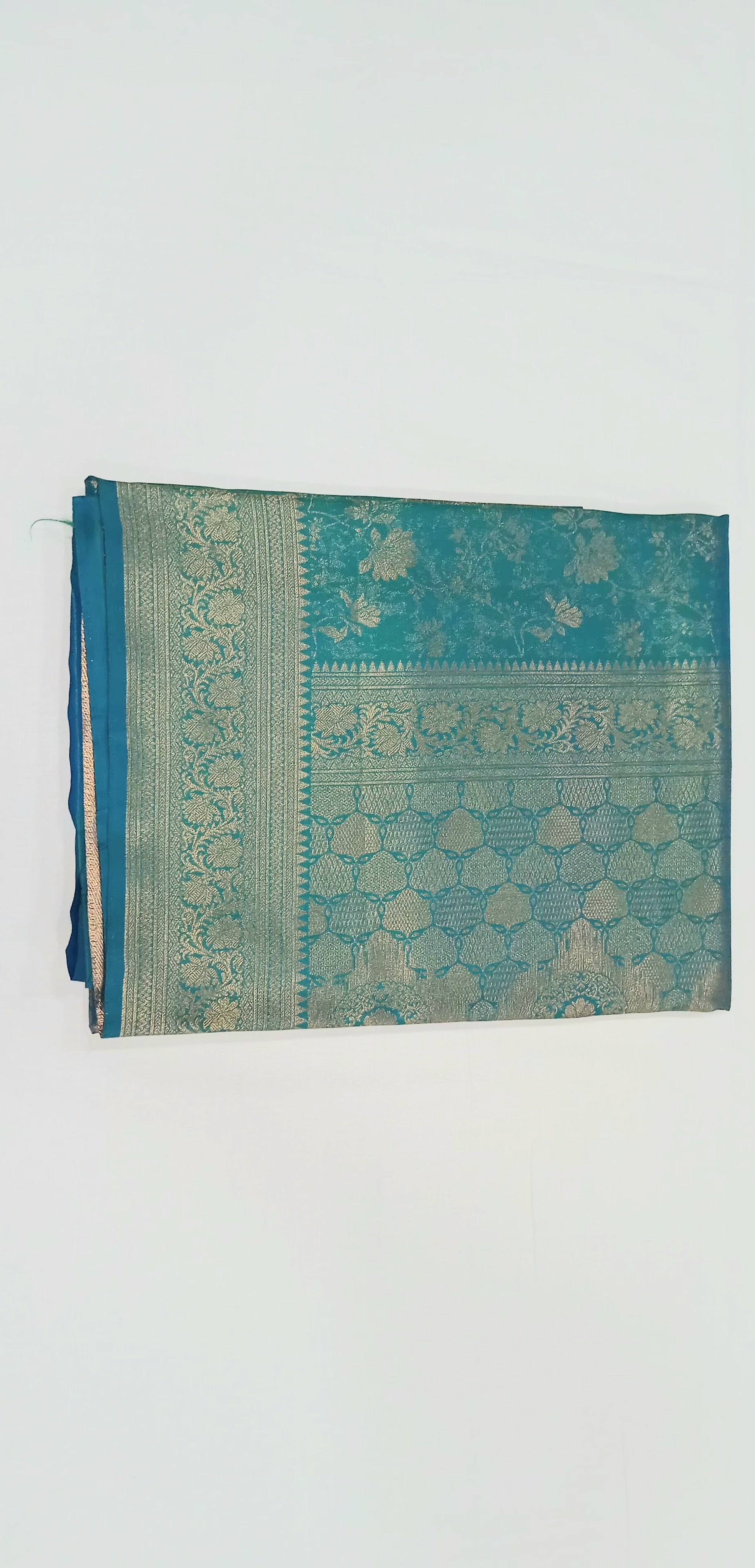 Kanchipuram Pure Silk Saree with detailed Butta motifs and luxurious Pallu in Aqua Blue color