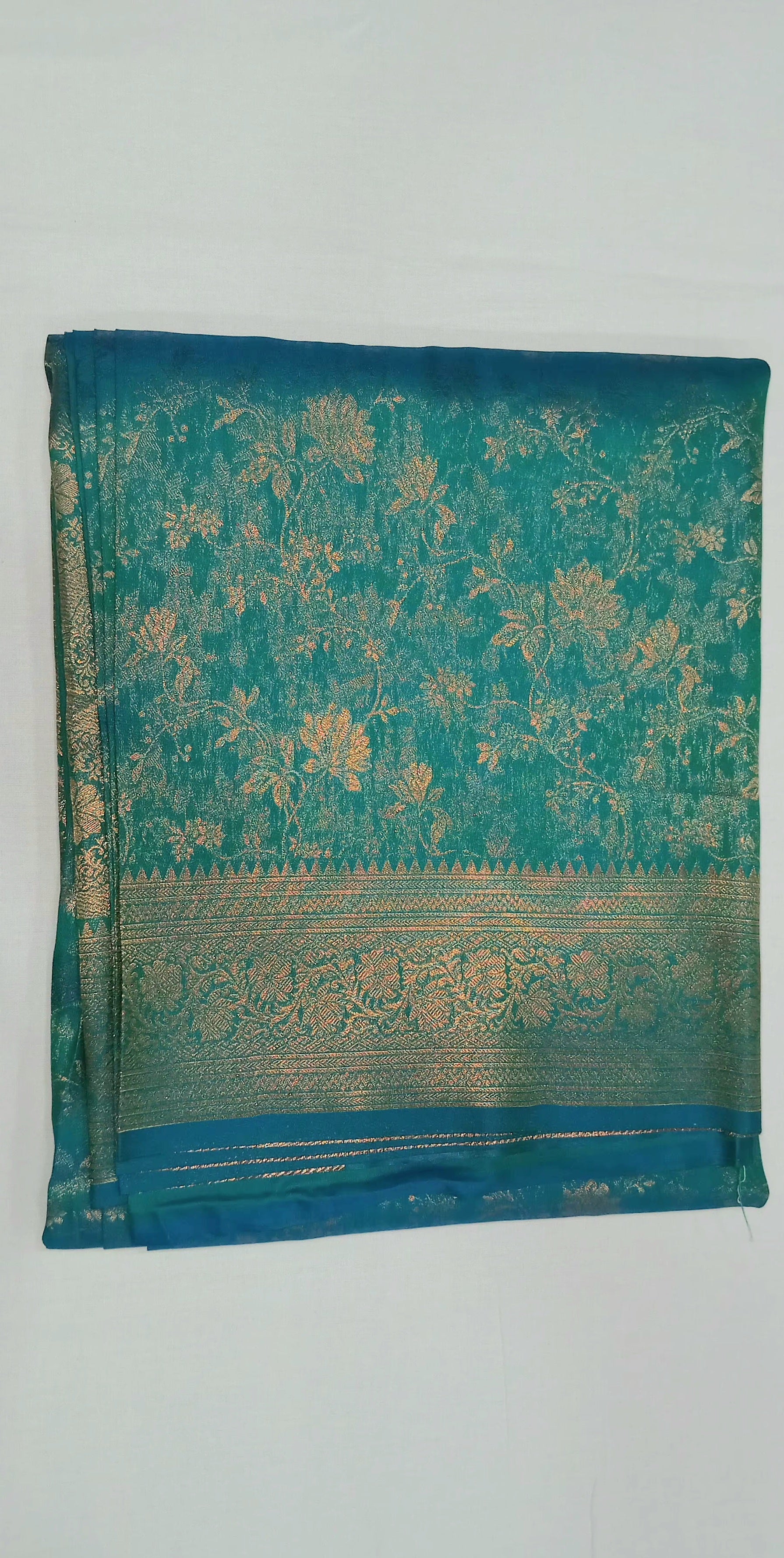 Kanchipuram Pure Silk Saree with detailed Butta motifs and luxurious Pallu in Aqua Blue color