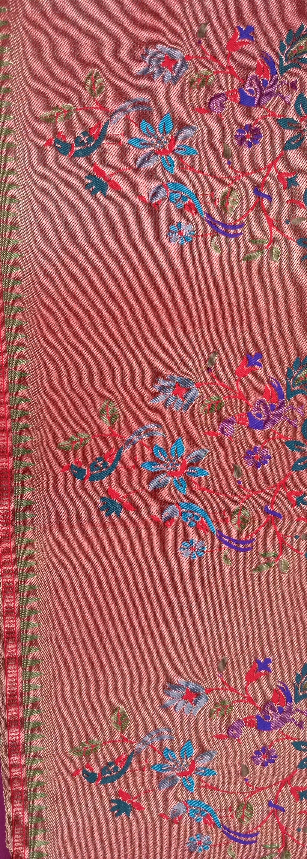 Patola Paithani Pure Silk Saree bird pattern with Rich Zari Border and Pallu in Rich Pink color