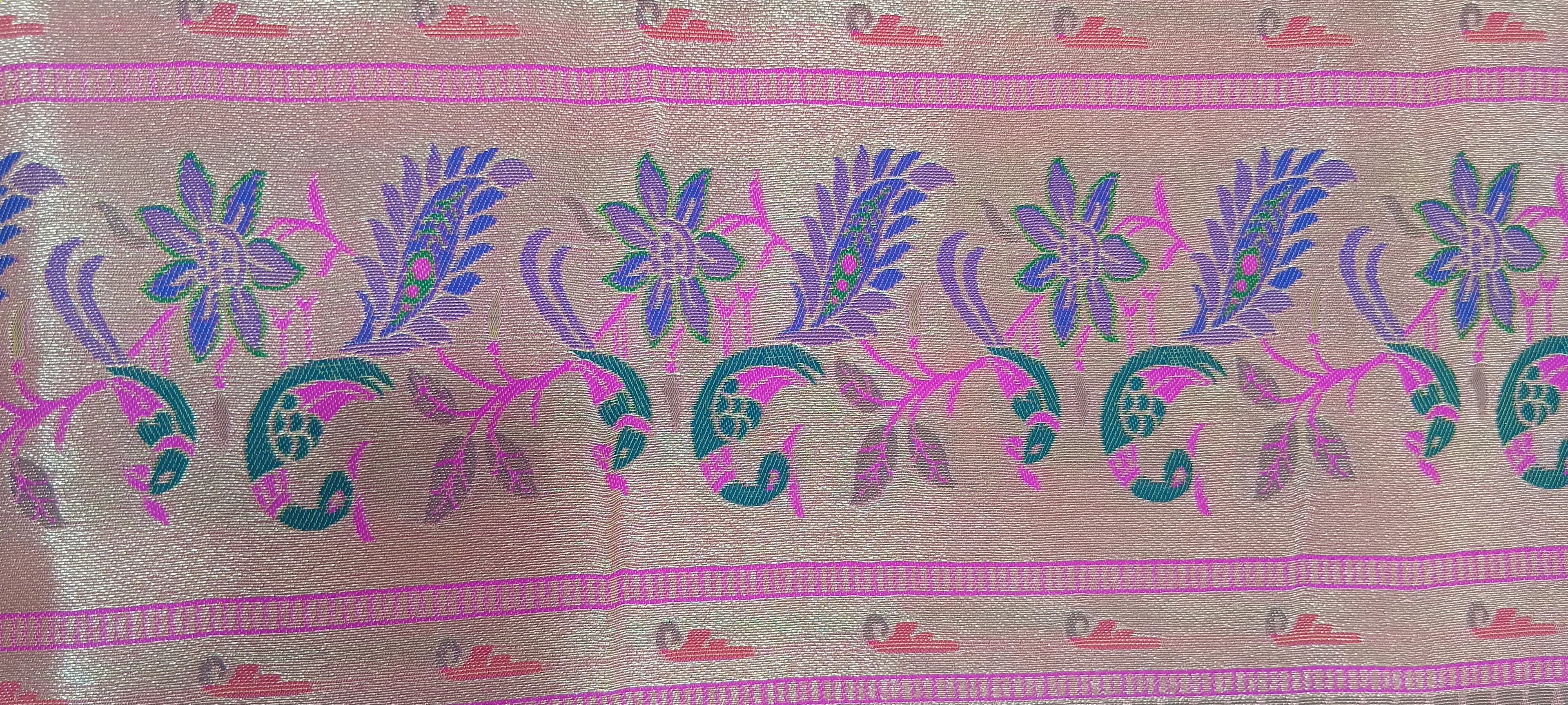 Patola Paithani Pure Silk Saree bird pattern with Rich Zari Border and Pallu in Coral Color