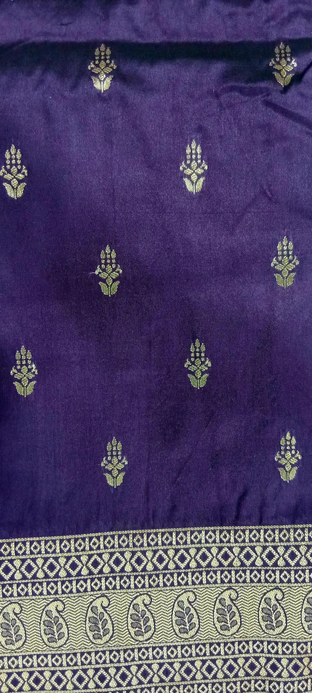 Banarasi Pure Silk Saree with mini gold zari butta motif all over saree with elaborate gold zari border and pallu in Royal Purple color