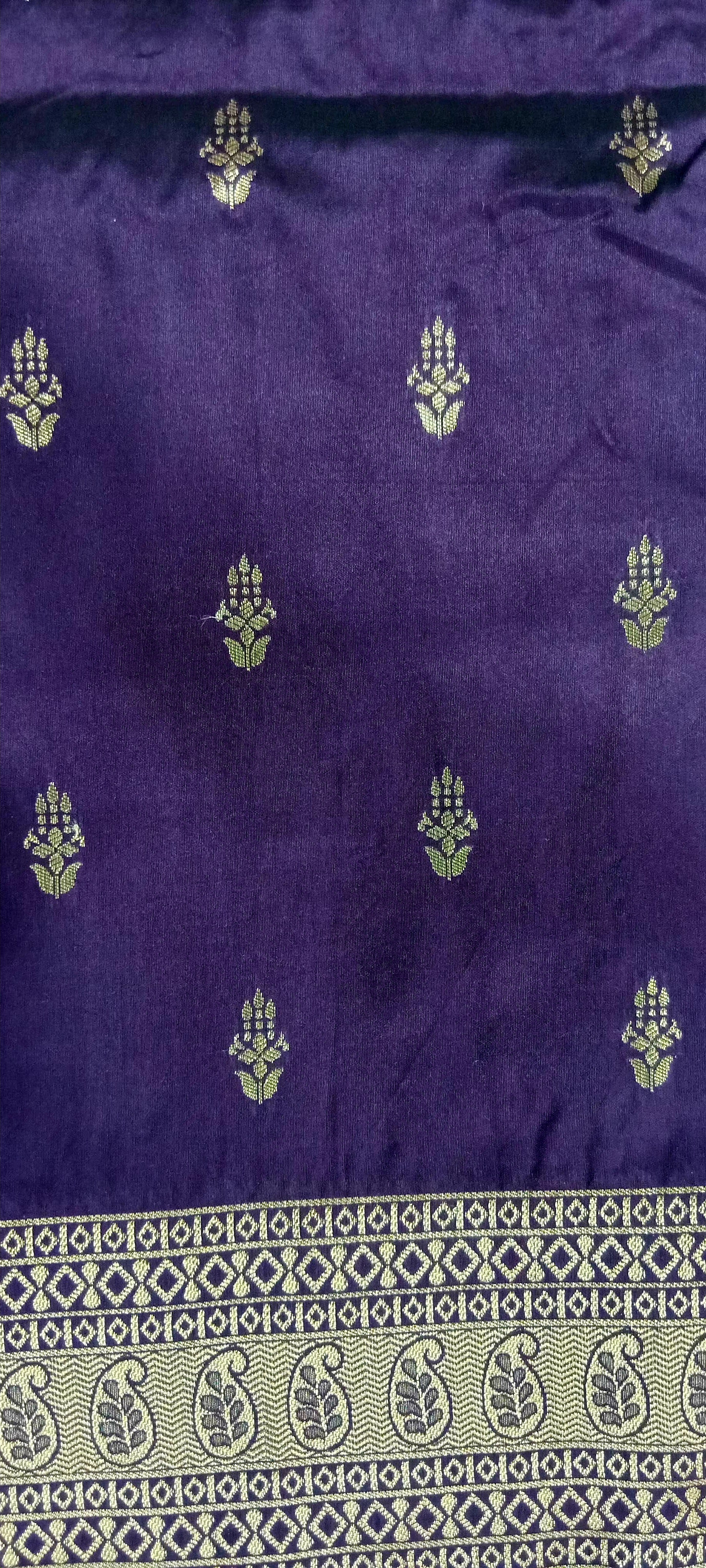 Banarasi Pure Silk Saree with mini gold zari butta motif all over saree with elaborate gold zari border and pallu in Royal Purple color