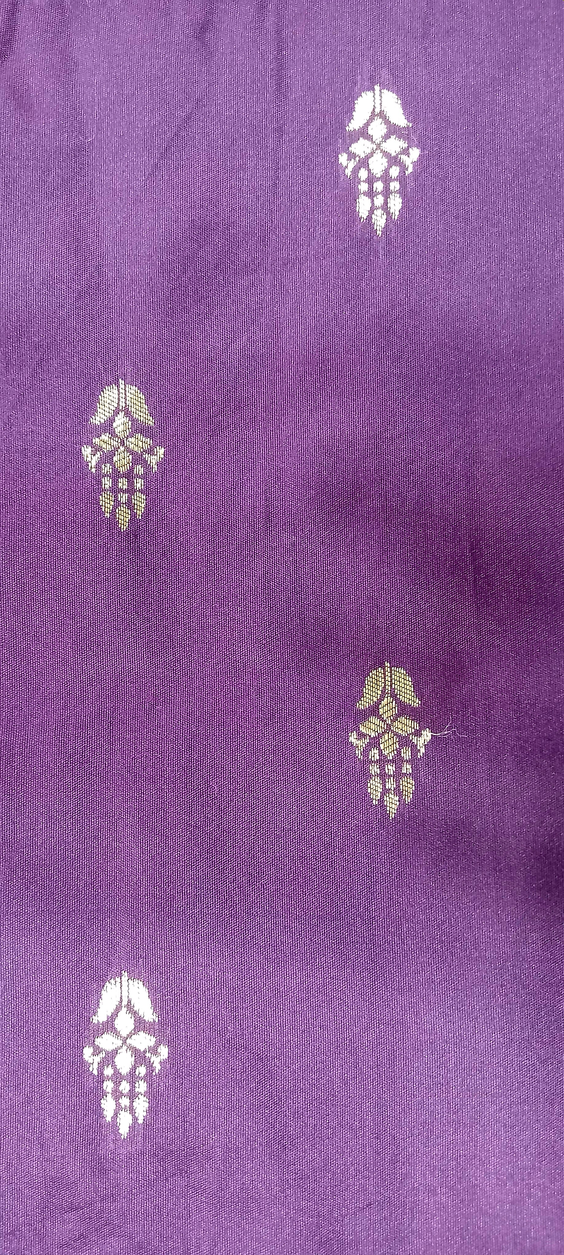 Banarasi Pure Silk Saree with mini gold zari butta motif all over saree with elaborate gold zari border and pallu in Royal Purple color