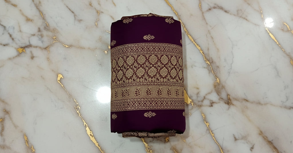 Banarasi Pure Silk Saree with mini gold zari butta motif all over saree with elaborate gold zari border and pallu in Royal Purple color
