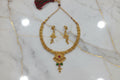 Gold Beaded Temple Jewelry Set with Red and Green enamel Necklace and earring set