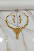 Gold Beaded Temple Jewelry Set with colored enamel Necklace and earring set