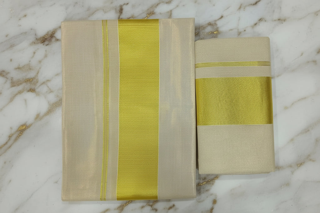 Tissue Silk Saree with Gold Kasavu Authentic Kerala Kasavu Set Mund in Silk in Cream Gold Color