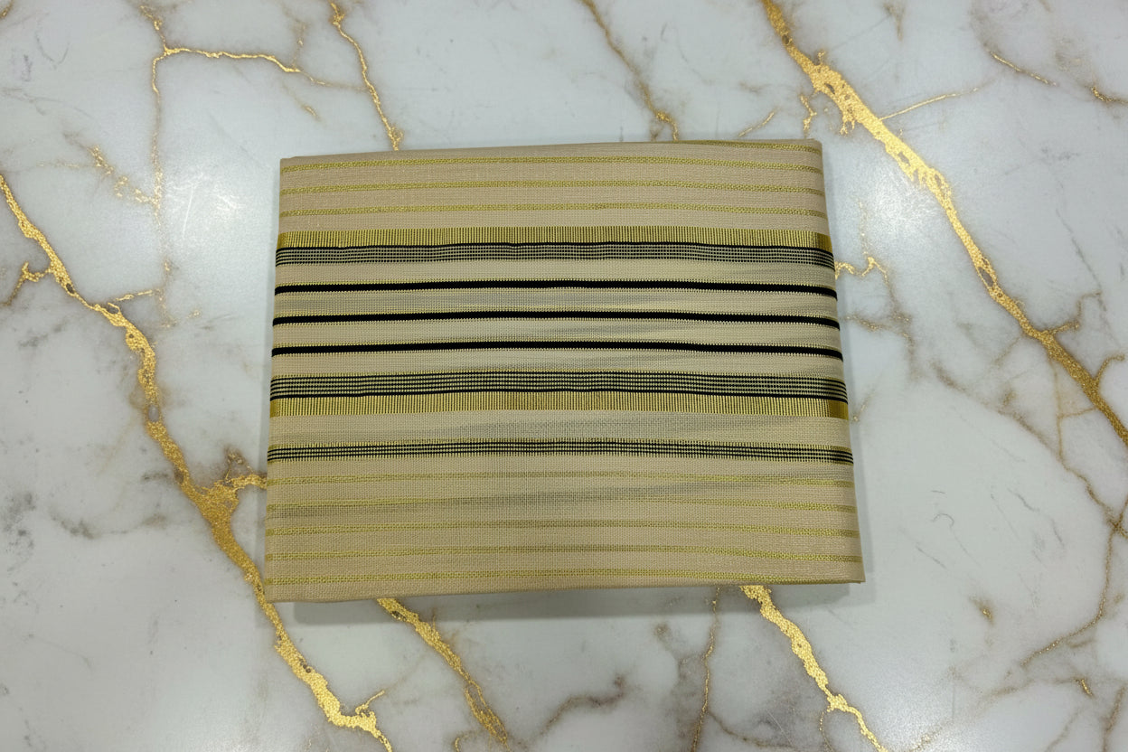 Tissue Silk Saree with Gold Kasavu Authentic Kerala Kasavu Set Mund with Navy Striped pattern in Cream Gold Color