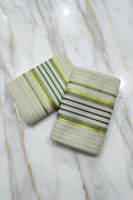 Tissue Silk Saree with Gold Kasavu Authentic Kerala Kasavu Set Mund with Green Striped pattern in Cream Gold Color