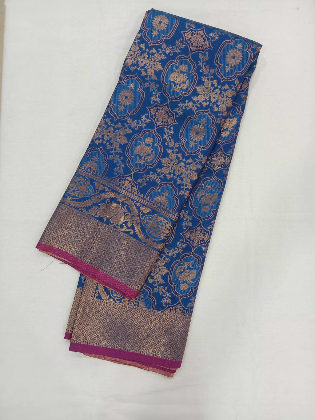 Kanchipuram Pure Silk Saree with detailed Butta motifs and luxurious Pallu in Royal Blue color