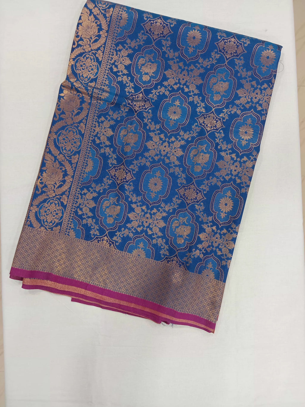 Kanchipuram Pure Silk Saree with detailed Butta motifs and luxurious Pallu in Royal Blue color
