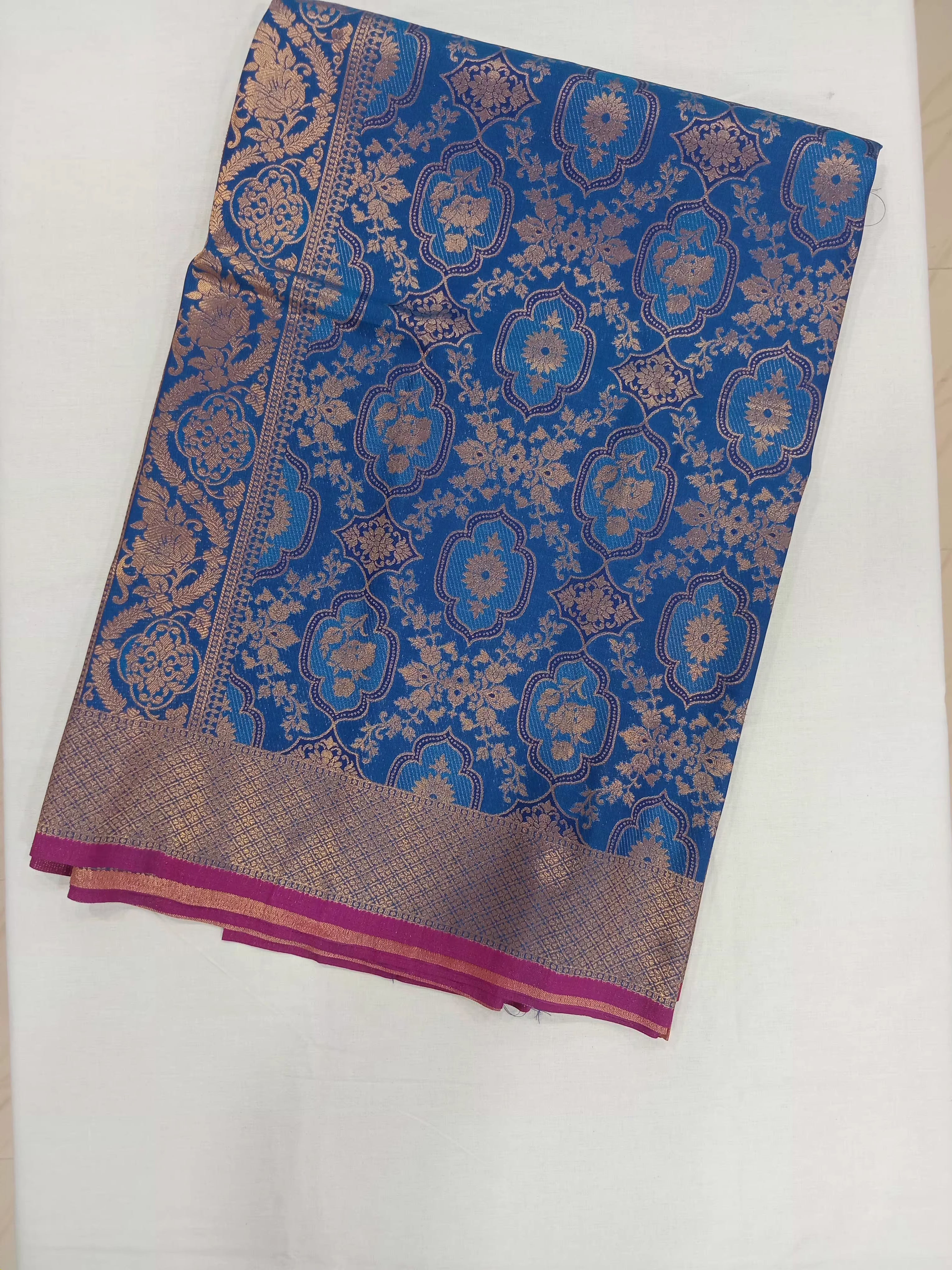 Kanchipuram Pure Silk Saree with detailed Butta motifs and luxurious Pallu in Royal Blue color