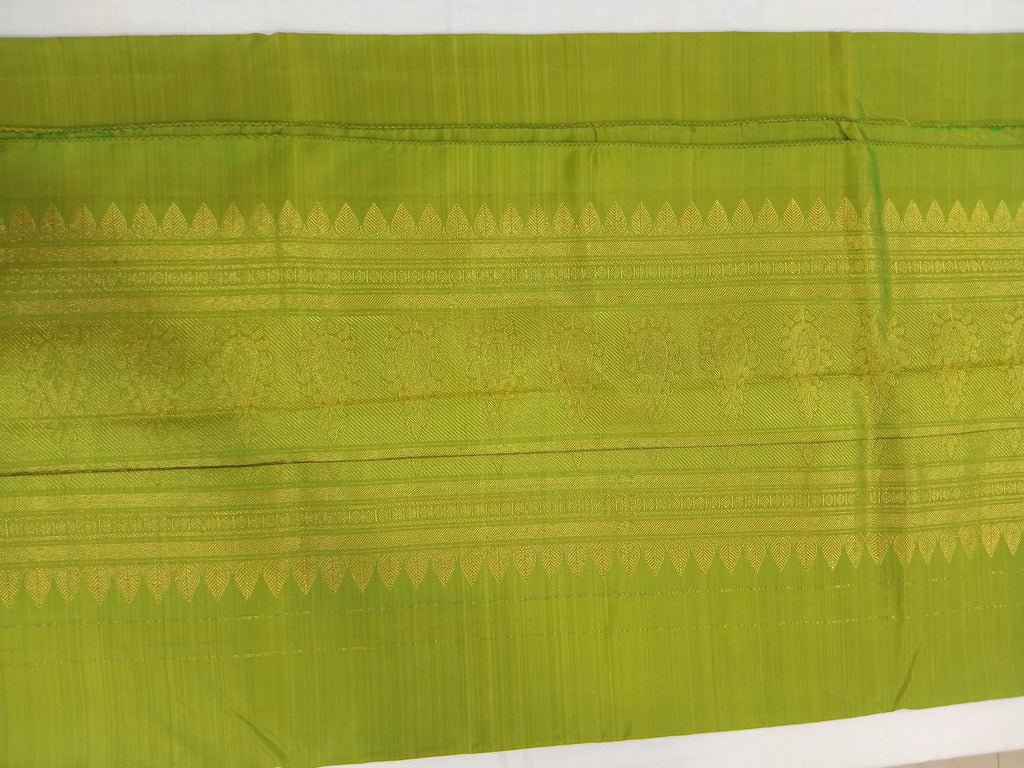 Kanchipuram Pure Silk Saree with bright gold Zari Motifs in Fresh Green leaf Color