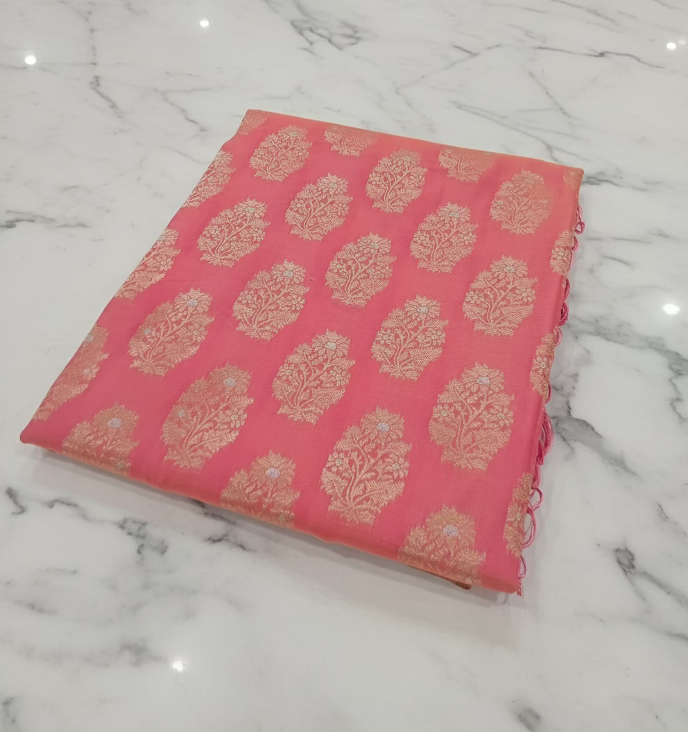 Kanchipuram Pure Silk Saree with Butta Motif in Coral Peach Color