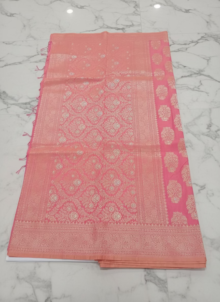 Kanchipuram Pure Silk Saree with Butta Motif in Coral Peach Color