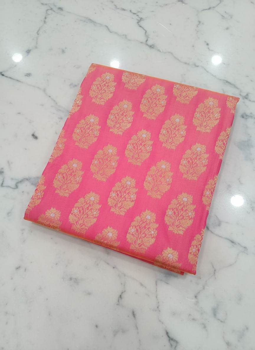Kanchipuram Pure Silk Saree with Butta Motif in Coral Peach Color