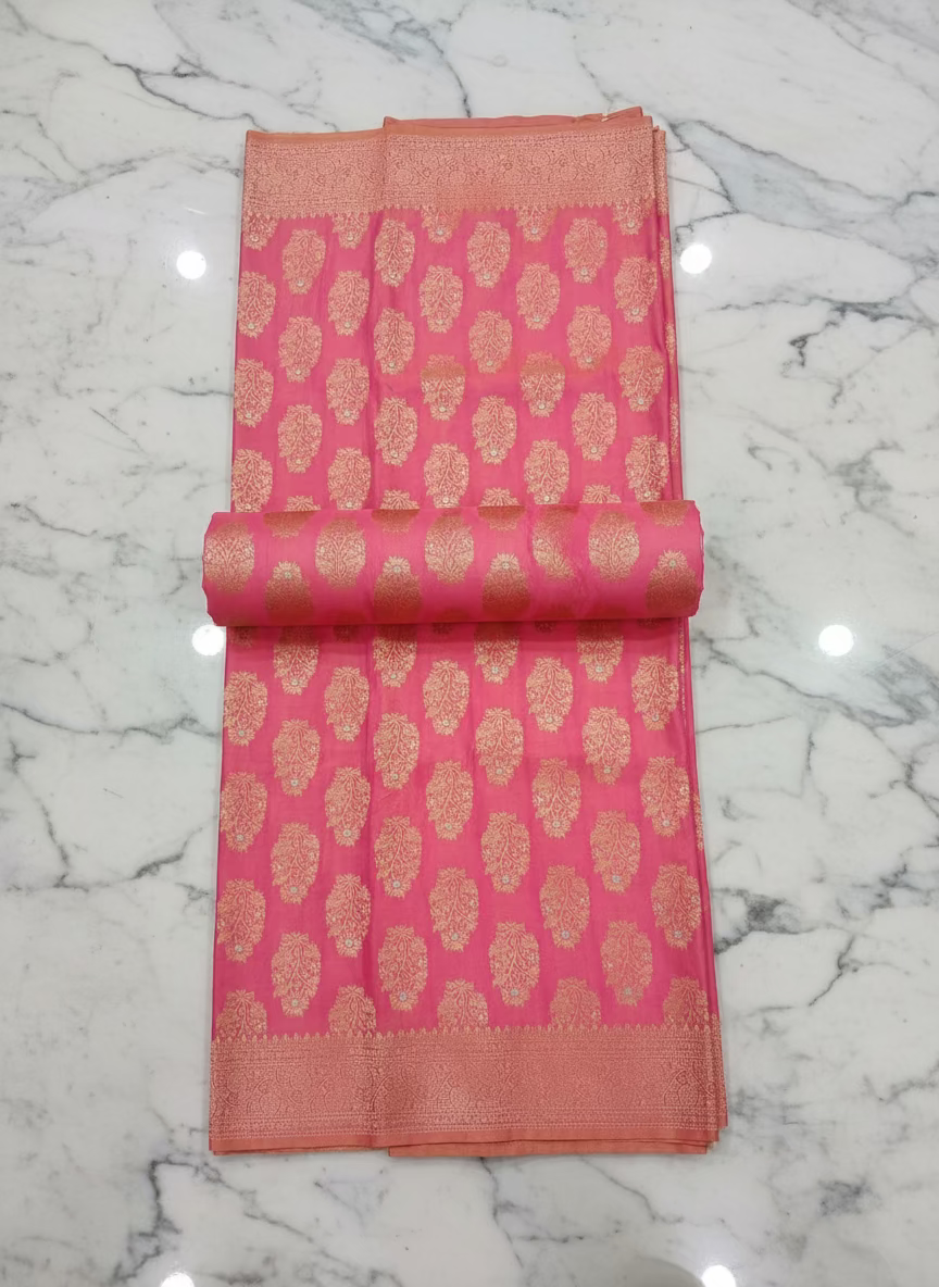 Kanchipuram Pure Silk Saree with Butta Motif in Coral Peach Color