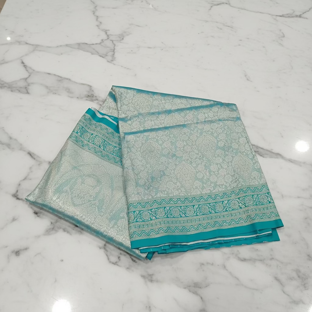 Kanchipuram Pure Silk Saree with detailed Butta motifs and luxurious Pallu in Two Tone Green color