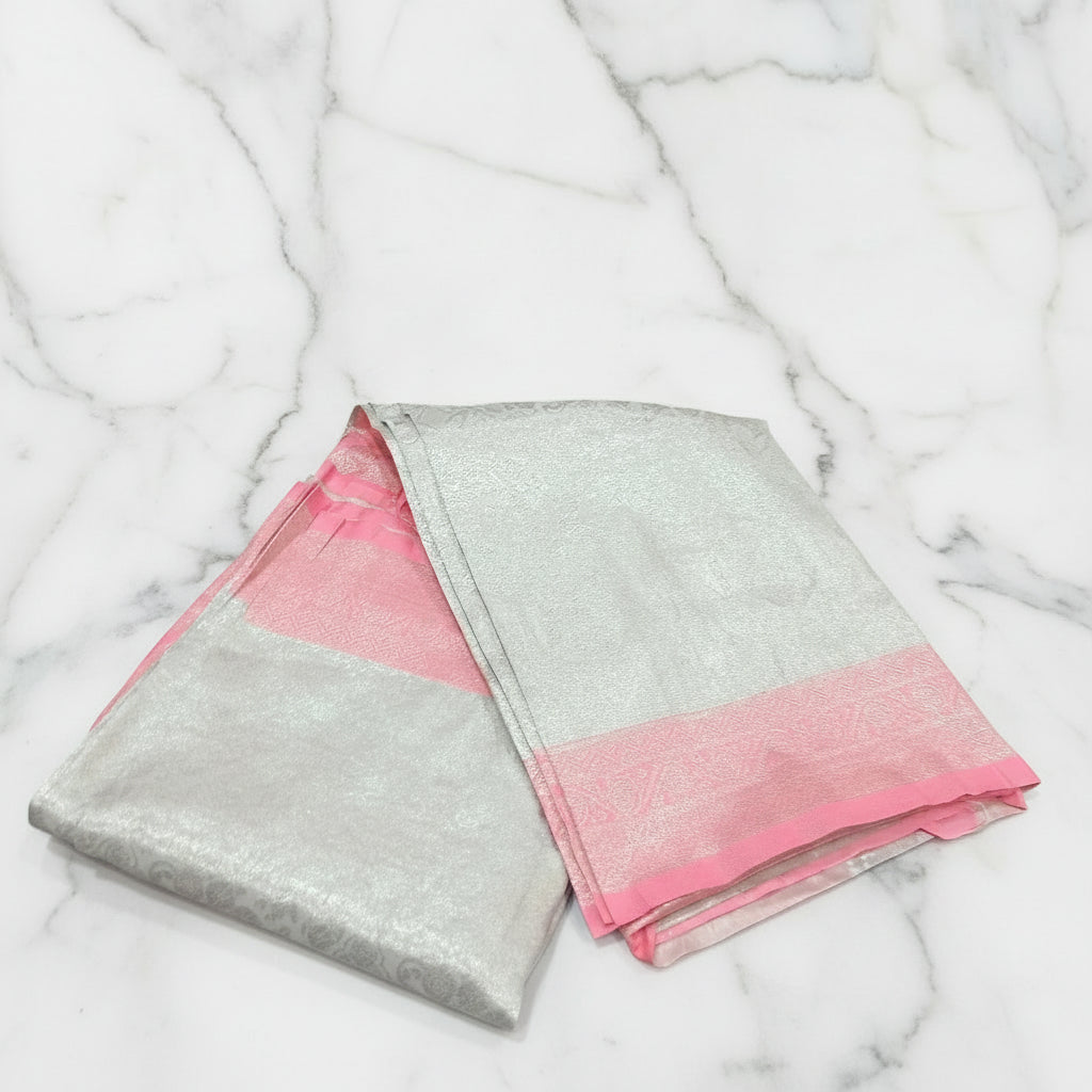 Kanchipuram Pure Silk Saree with detailed Butta motifs and luxurious Pallu in Cream Peach color