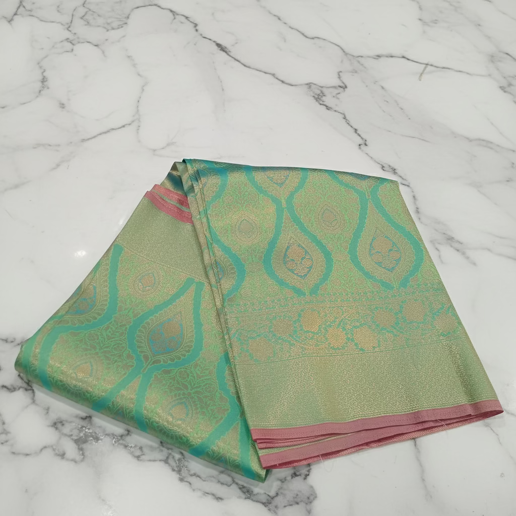 Kanchipuram Pure Silk Saree with detailed Butta motifs and luxurious Pallu in Fresh Green color