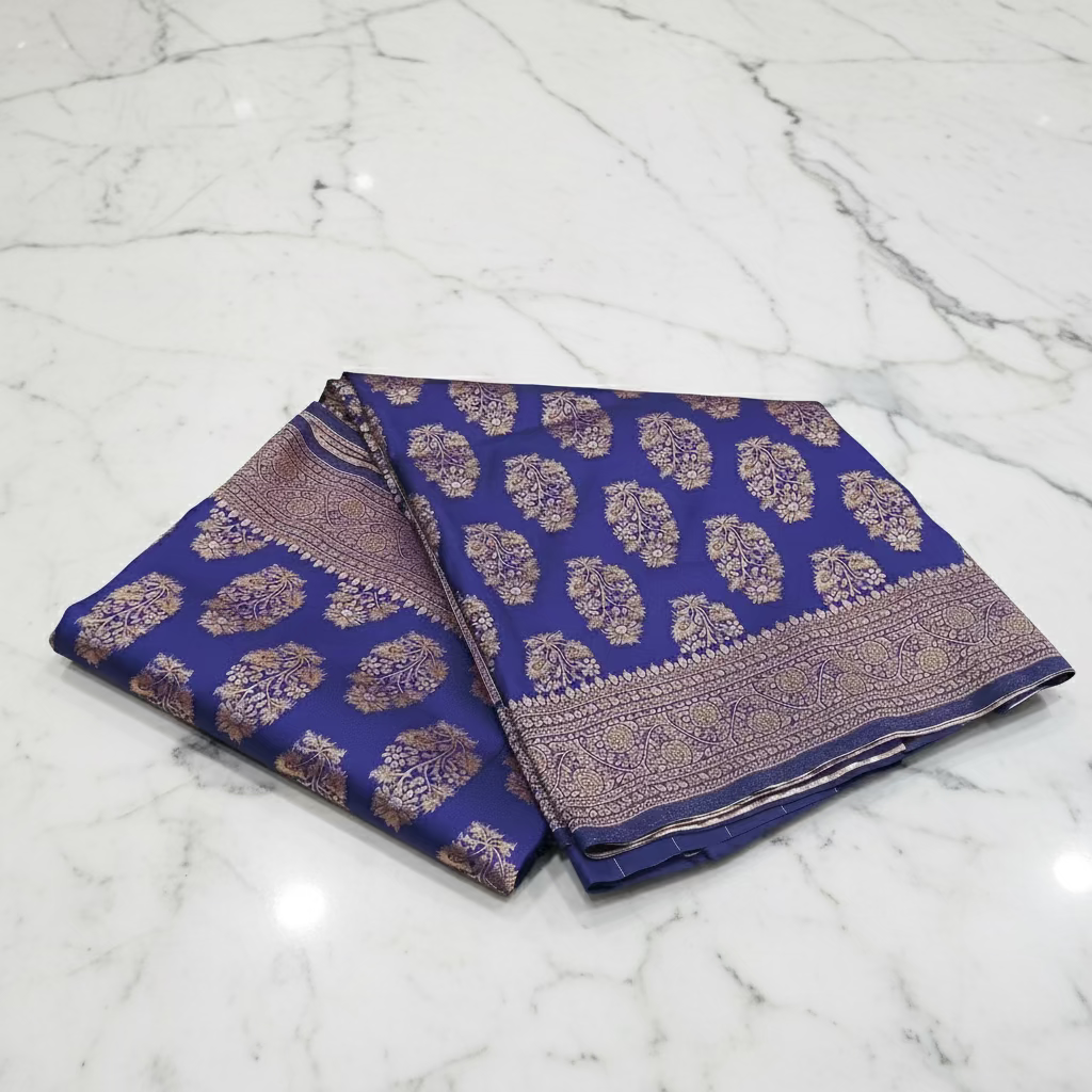 Kanchipuram Pure Silk Saree with Butta Motif in Royal Blue Color