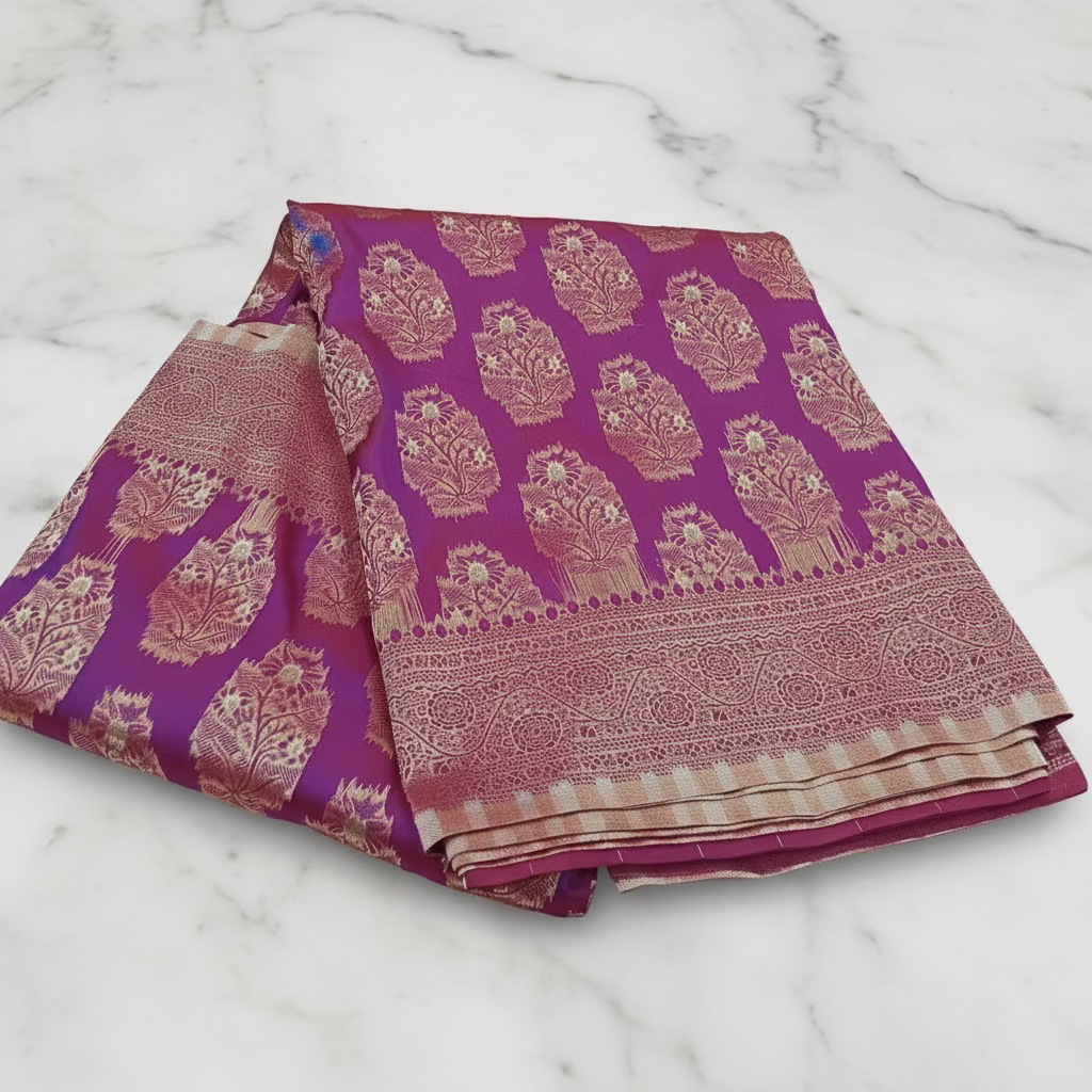 Kanchipuram Pure Silk Saree with Butta Motif in Purple Color
