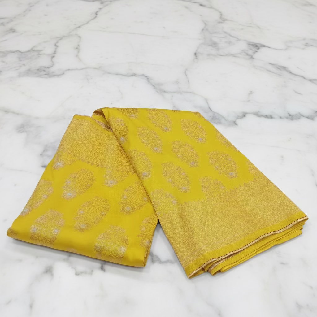 Kanchipuram Pure Silk Saree with Butta Motif in Refreshing Yellow Color