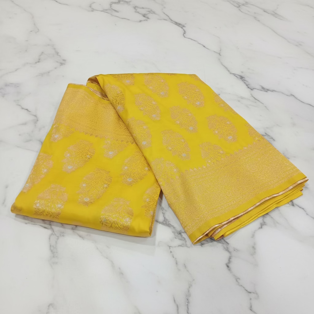 Kanchipuram Pure Silk Saree with Butta Motif in Refreshing Yellow Color