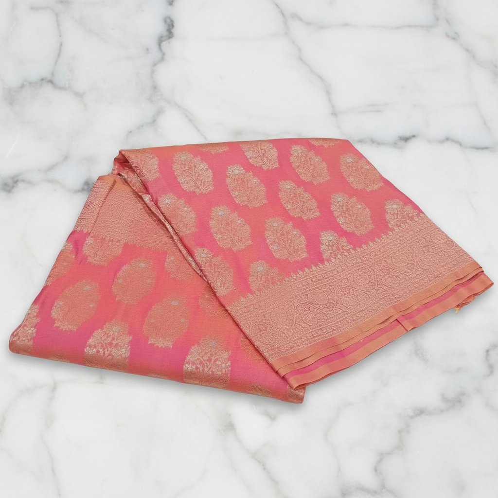 Kanchipuram Pure Silk Saree with Butta Motif in Coral Peach Color