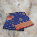 Semi Kanchipuram Silk Saree with Gold Zari Buttas and Pallu in Royal Blue Red color