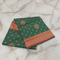 Semi Kanchipuram Silk Saree with Gold Zari Buttas and Pallu in Pine Green Red Color