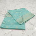 Semi Kanchipuram Silk Saree with Gold Zari Buttas and Pallu in Teal Blue Color